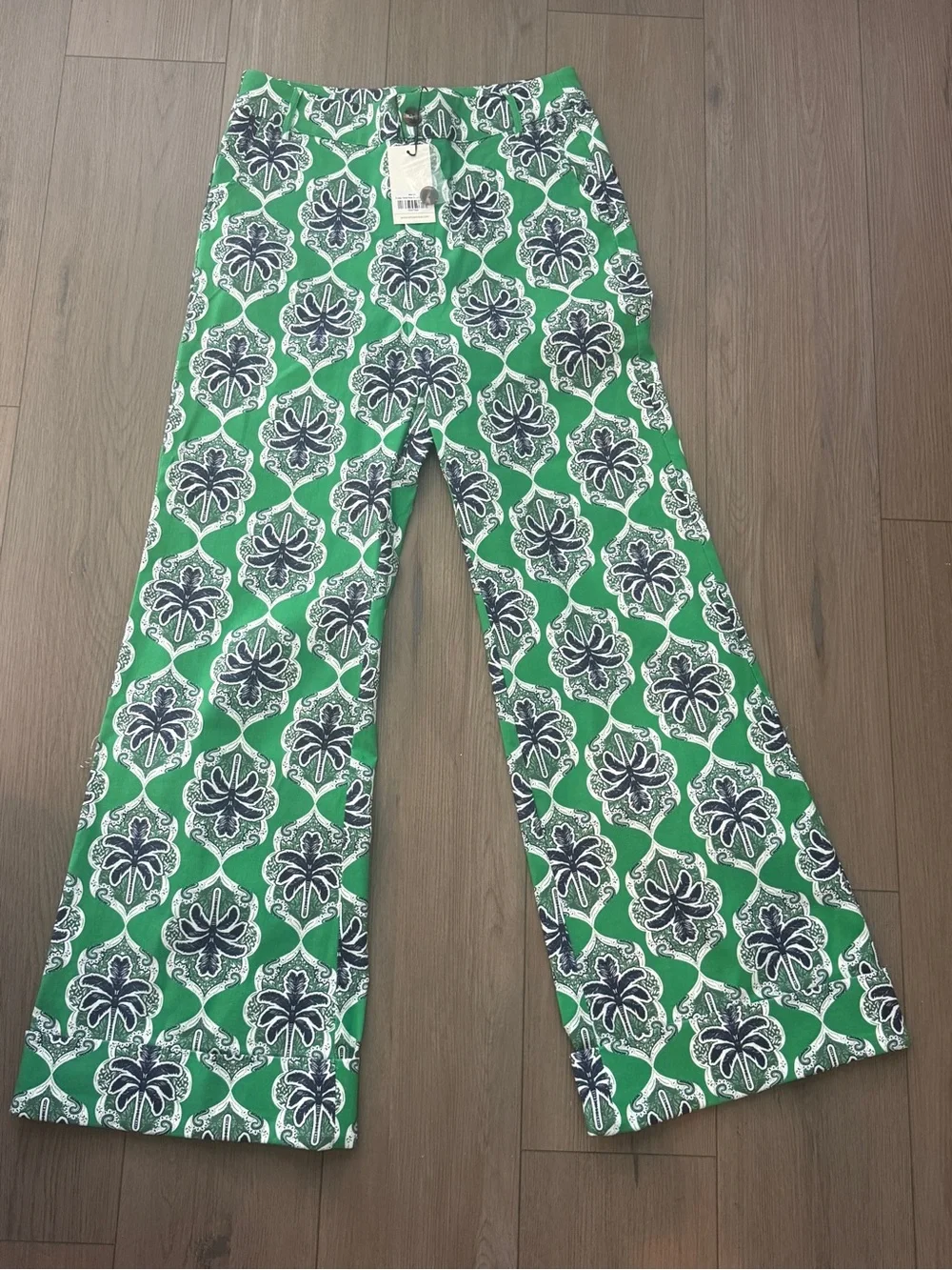 Women's Green Printed Wide-Leg Casual Pants